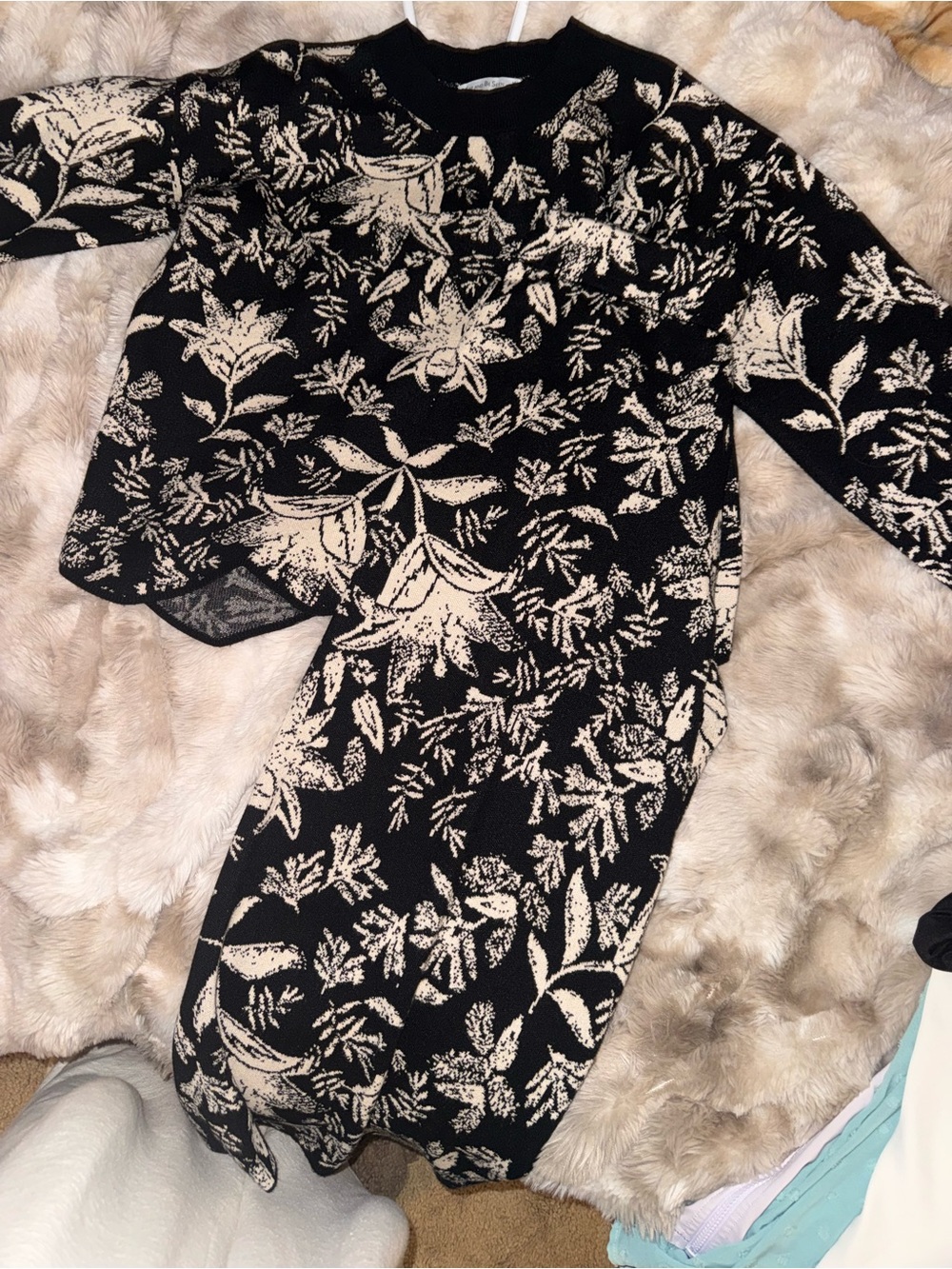 Black & Cream Floral Knit Romper